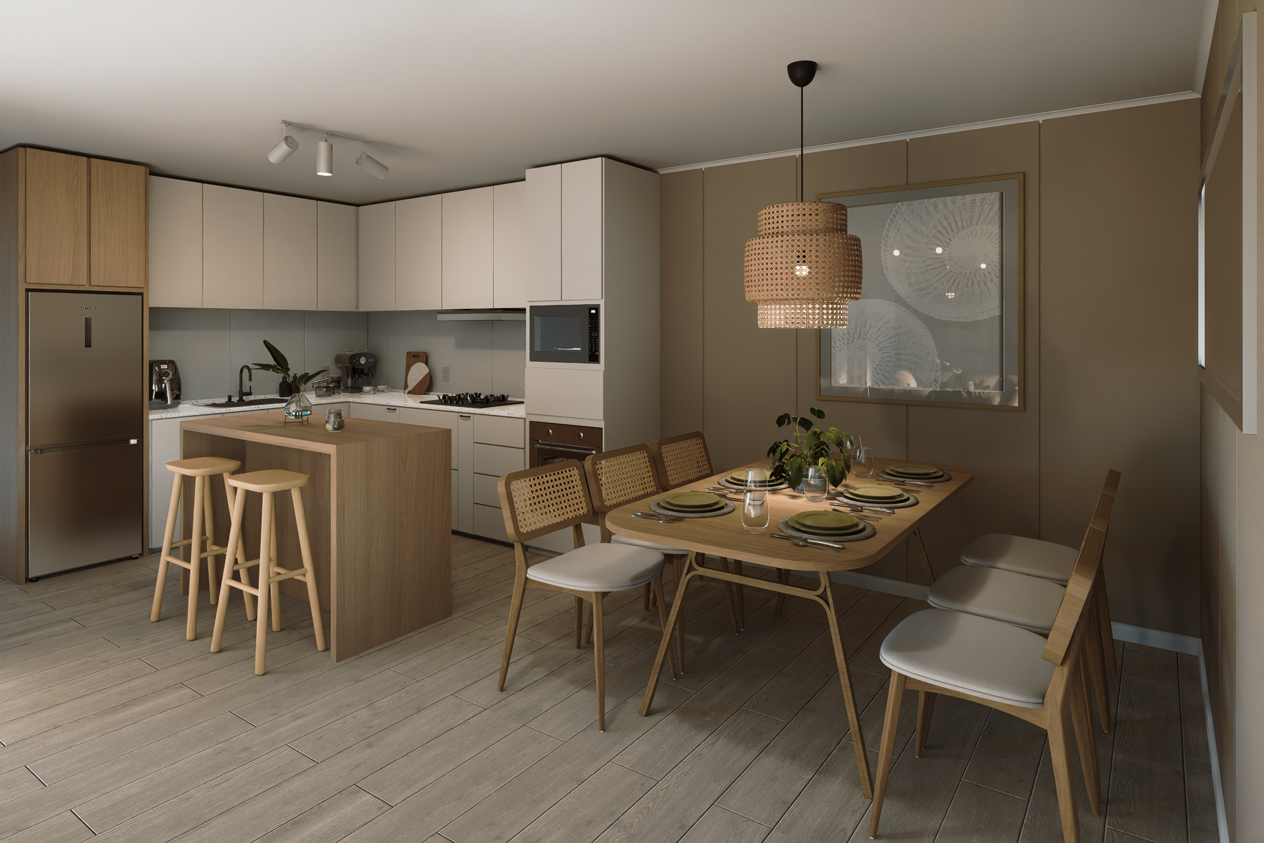 Casa 132m2 - GyS Design_Render Interior 06_Comedor-Cocina